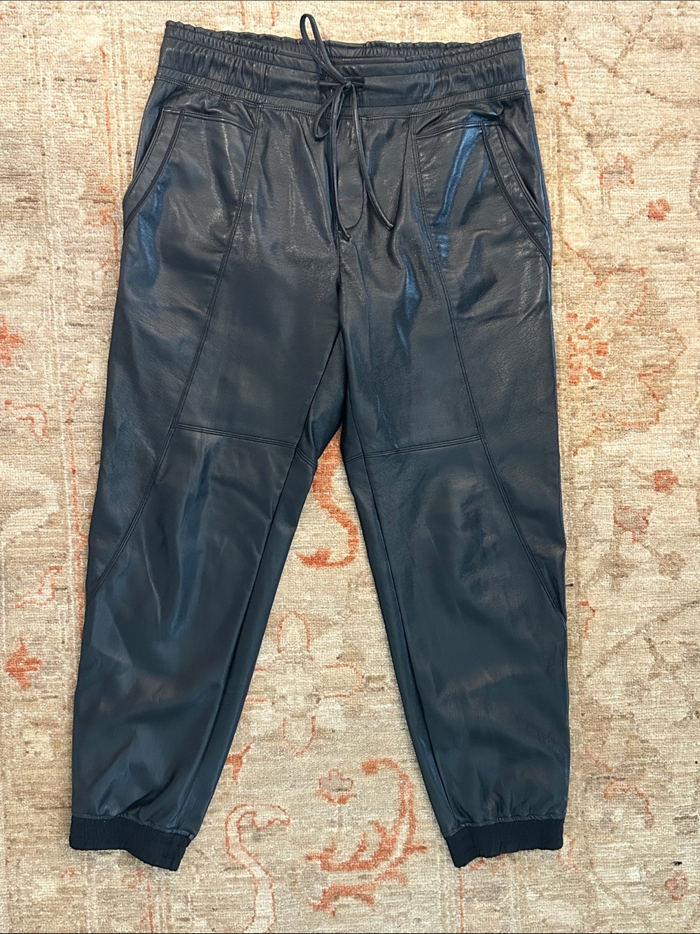 MELISSA NEPTON Black Faux Leather Jogger Pants